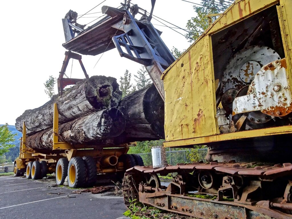 Chargement de bois sur un camion plateau
